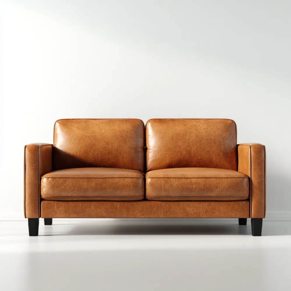 Divano a due posti in pelle 150x85x75 cm - Marrone - Design Classico