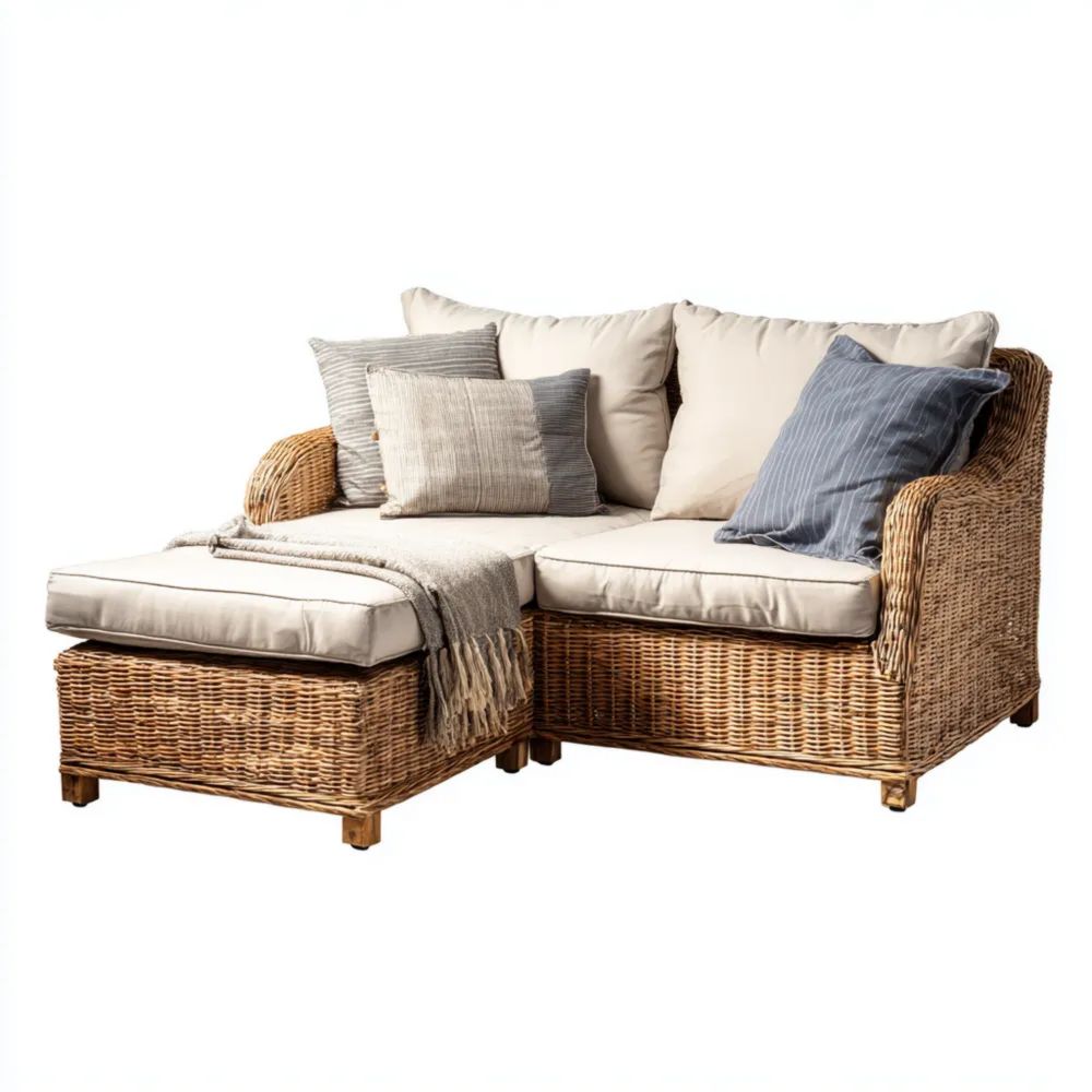 Divano angolare da esterno in rattan 150x85x75 cm - Beige