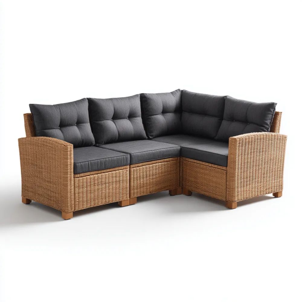 Divano angolare da esterno in rattan 200x80x70 cm - Grigio Scuro