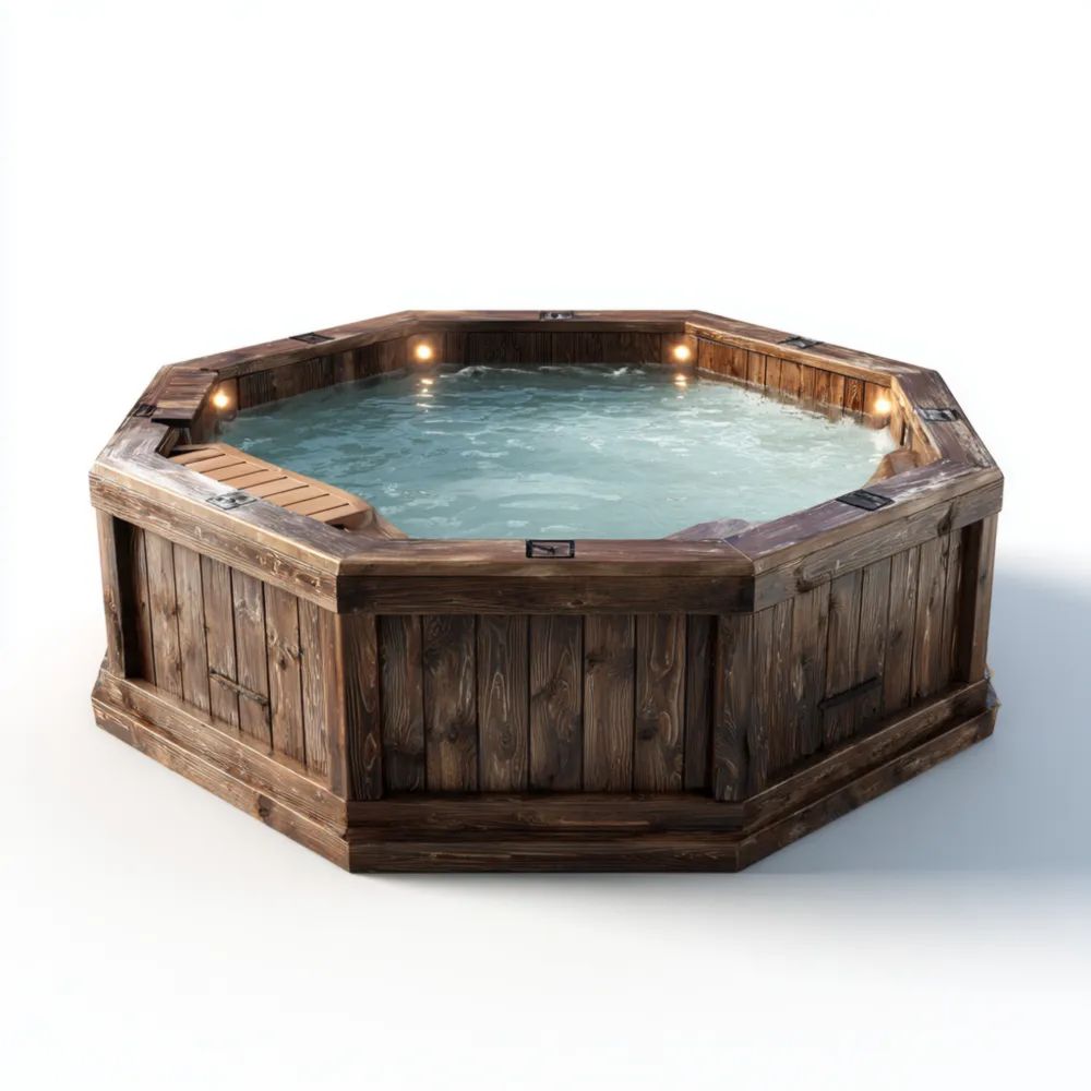 Vasca Idromassaggio Esterna in Legno Ottagonale 250x250x90 cm – Design Rustico