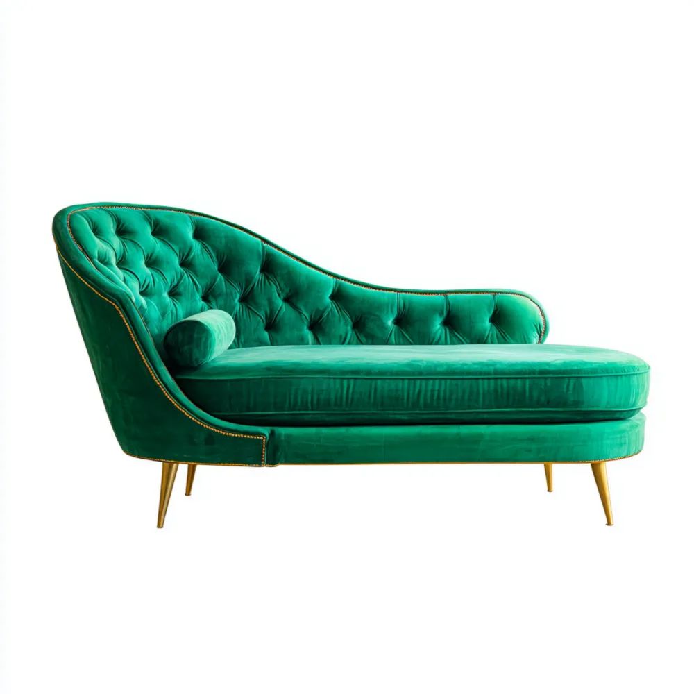 Chaise Longue in Velluto 160x80x85 cm - Verde Smeraldo - Design Classico