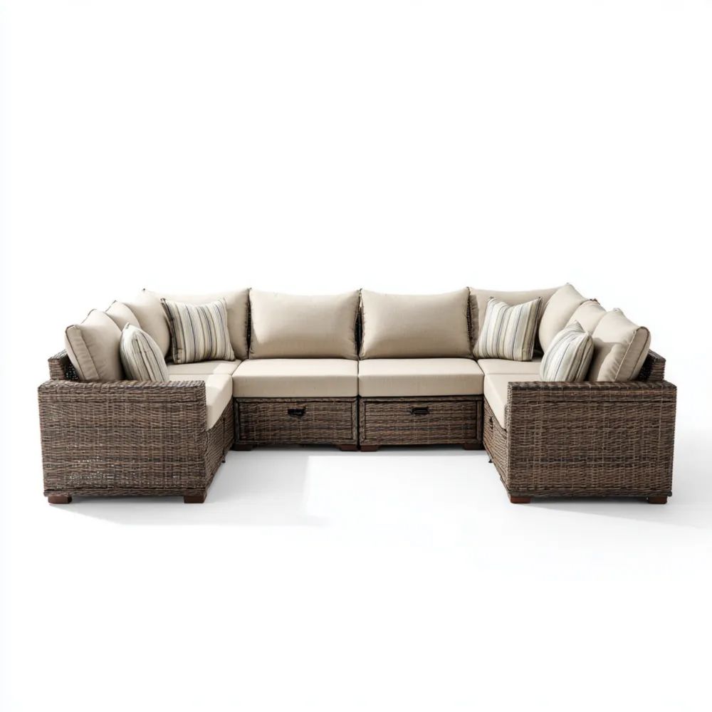 Divano angolare da esterno 250x250x85 cm con cuscini - Rattan Marrone