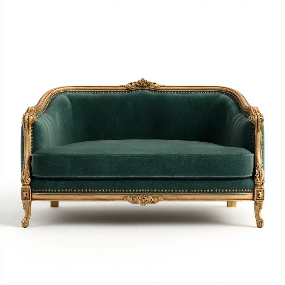 Divano a due posti in velluto 150x80x90 cm - Verde Scuro - Stile Classico