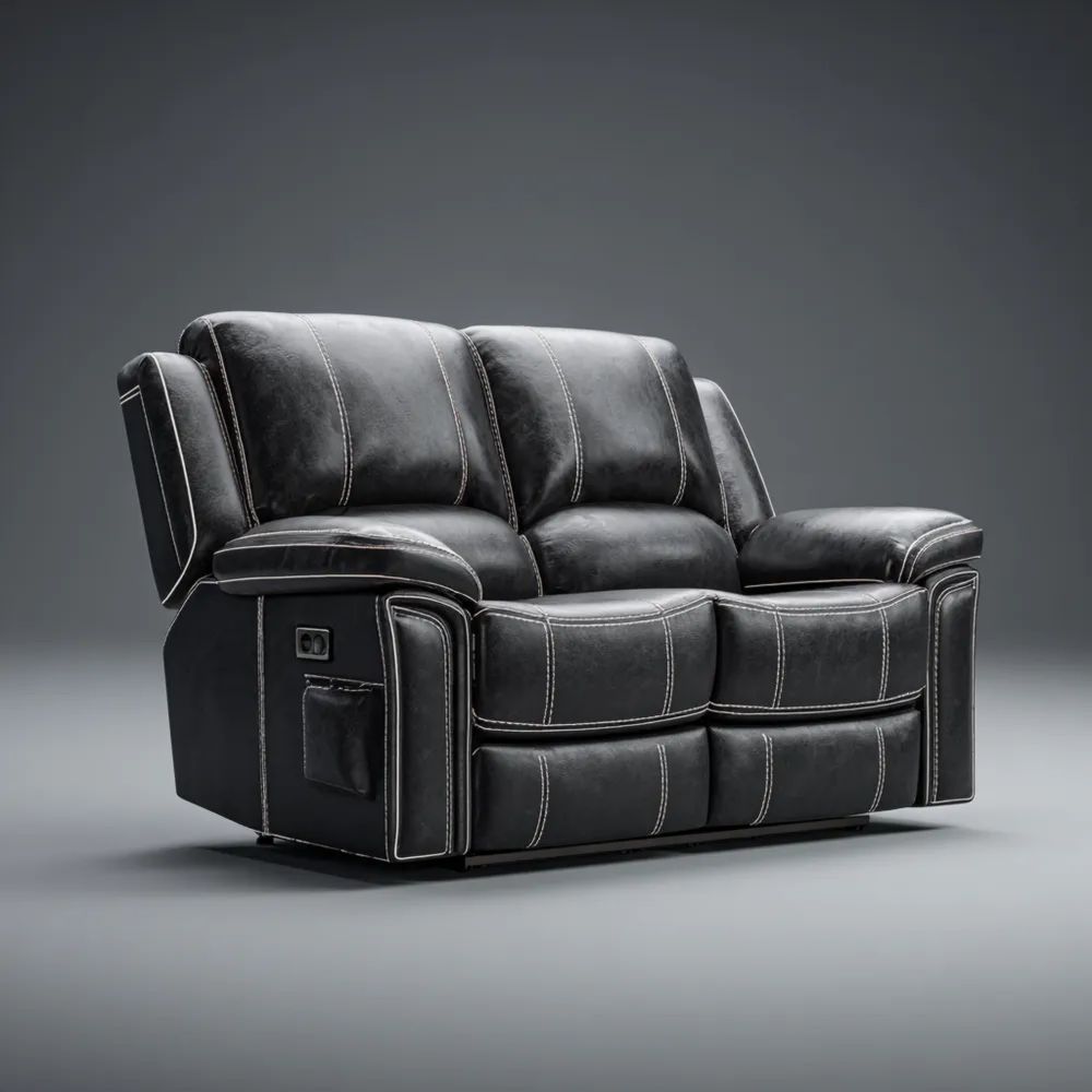 Divano Reclinabile a Due Posti in Pelle Sintetica 145x90x100 cm - Nero - Design Moderno