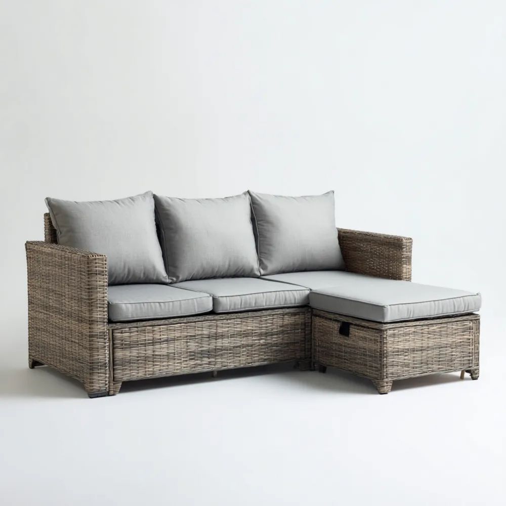 Divano angolare da esterno in rattan 200x140x75 cm - Grigio chiaro - Design moderno