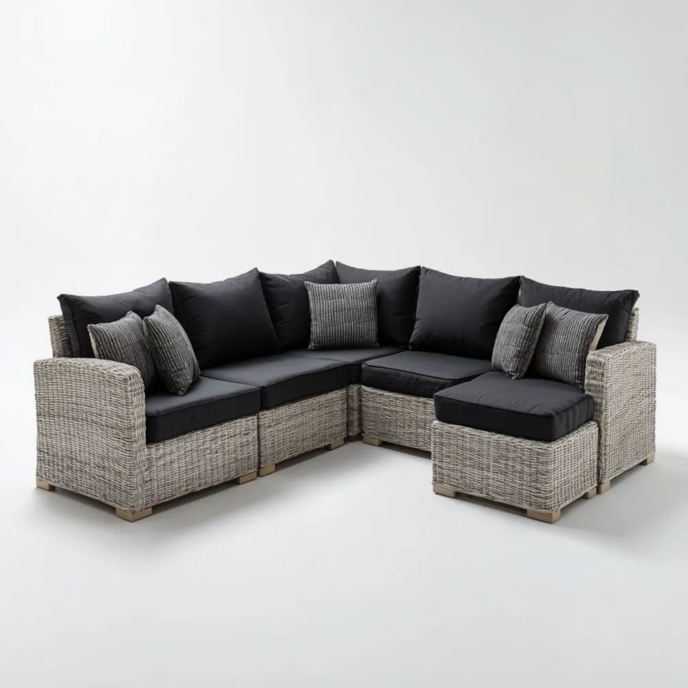 Divano angolare da esterno in rattan intrecciato 250x250x85 cm – Grigio/Nero – Design moderno