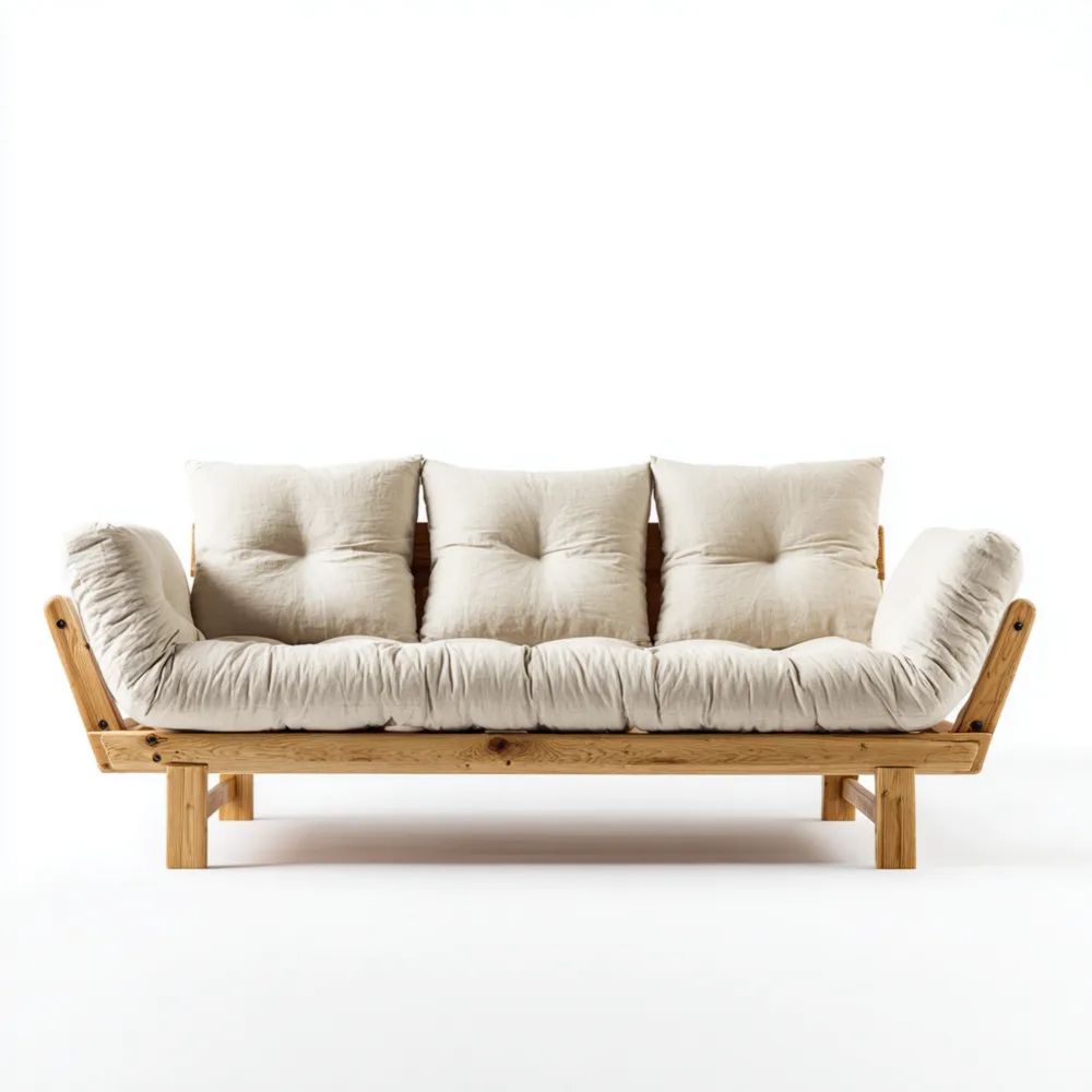 3-Sitzer-Sofa 200x85x90 cm Massivholzgestell Beige Kissen - Skandinavisches Design