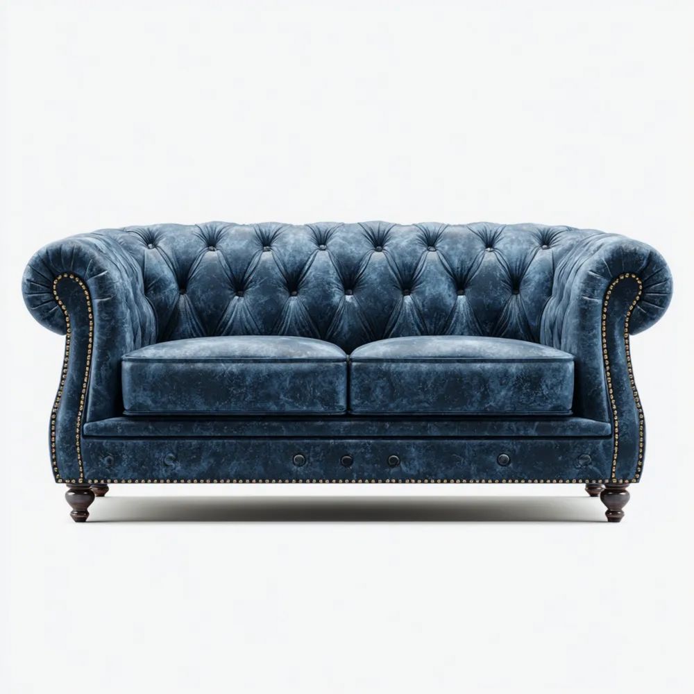 2-Sitzer-Sofa Samt 150x85x75 cm - Dunkelblau - Chesterfield-Design