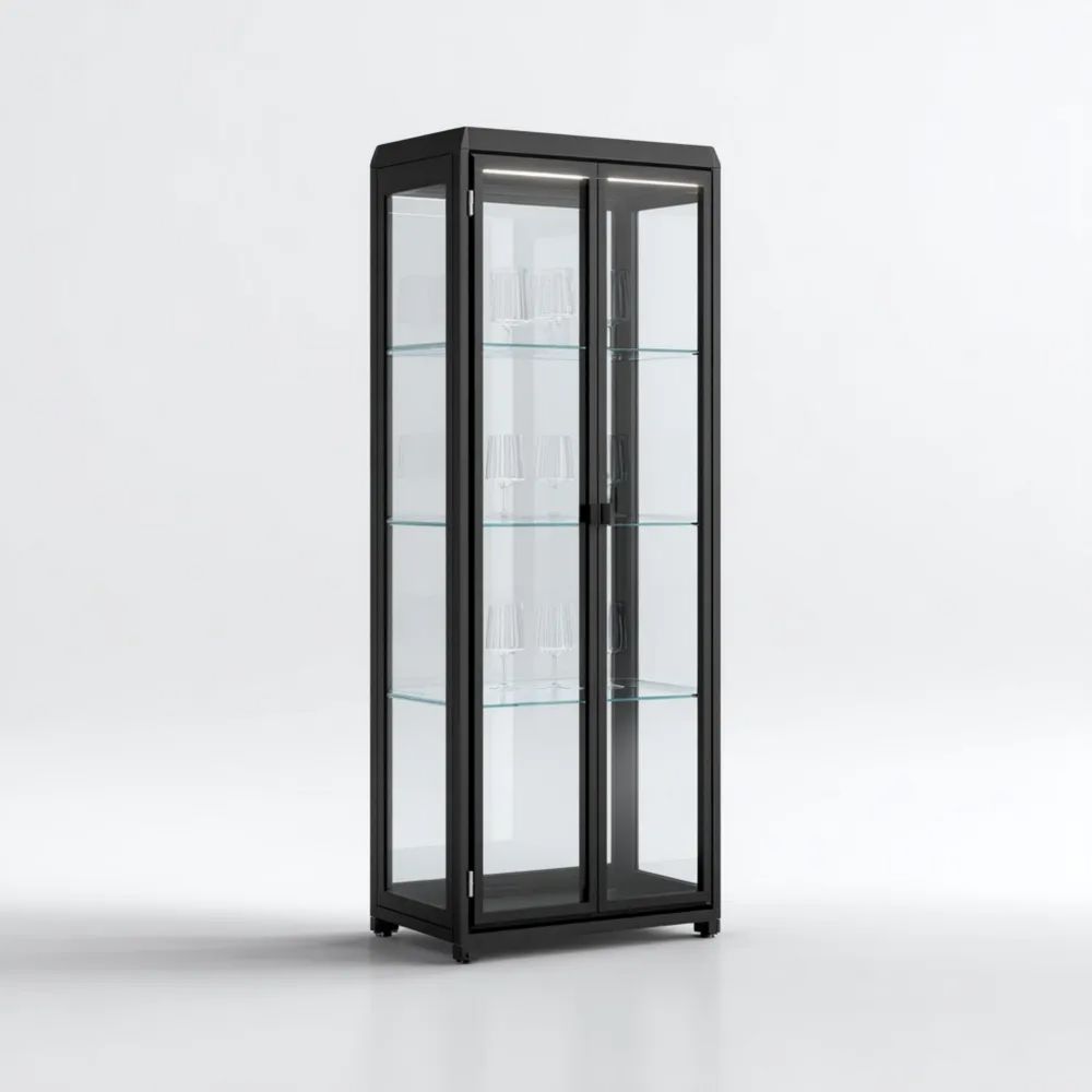 Vitrine Glas 180x60x40 cm – Schwarz – Modernes Design