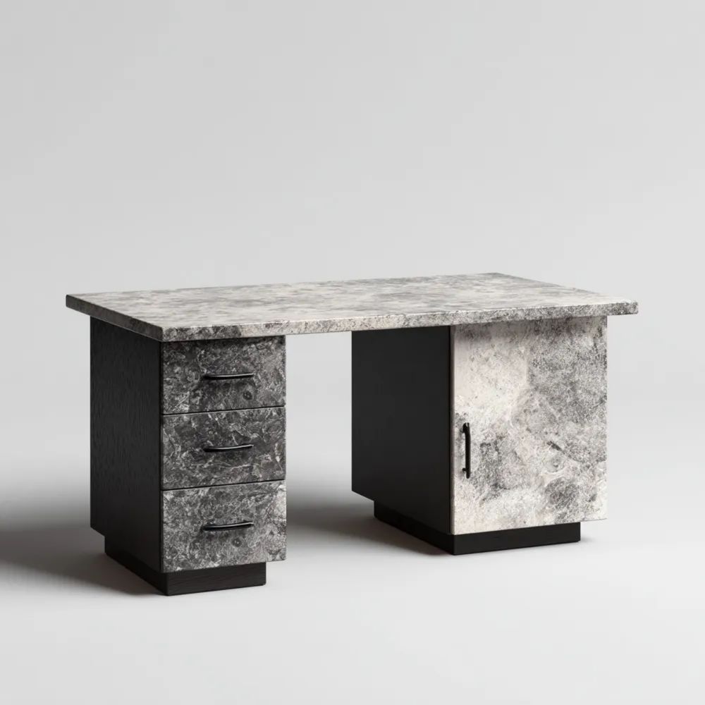Schreibtisch Marmordekor 140x70x75 cm - Grau - Modernes Design