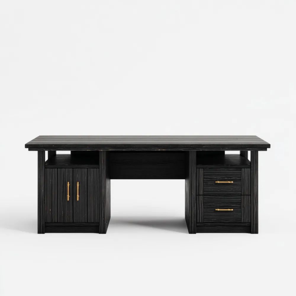 Holzschreibtisch 200x75x90 cm - Schwarz - Klassisches Design