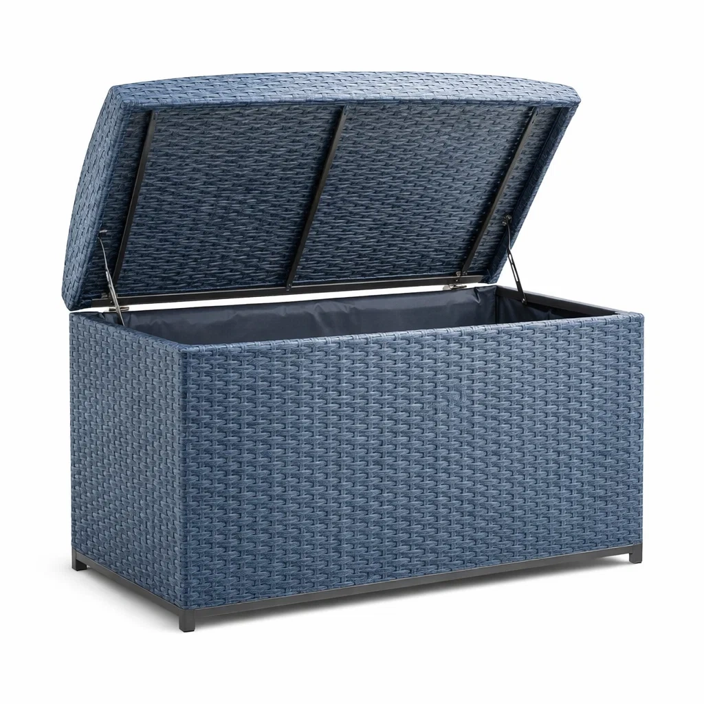 Contenitore in Rattan Sintetico Blu con Telaio in Acciaio 120x50x60 cm-COMFORTABLENOOK
