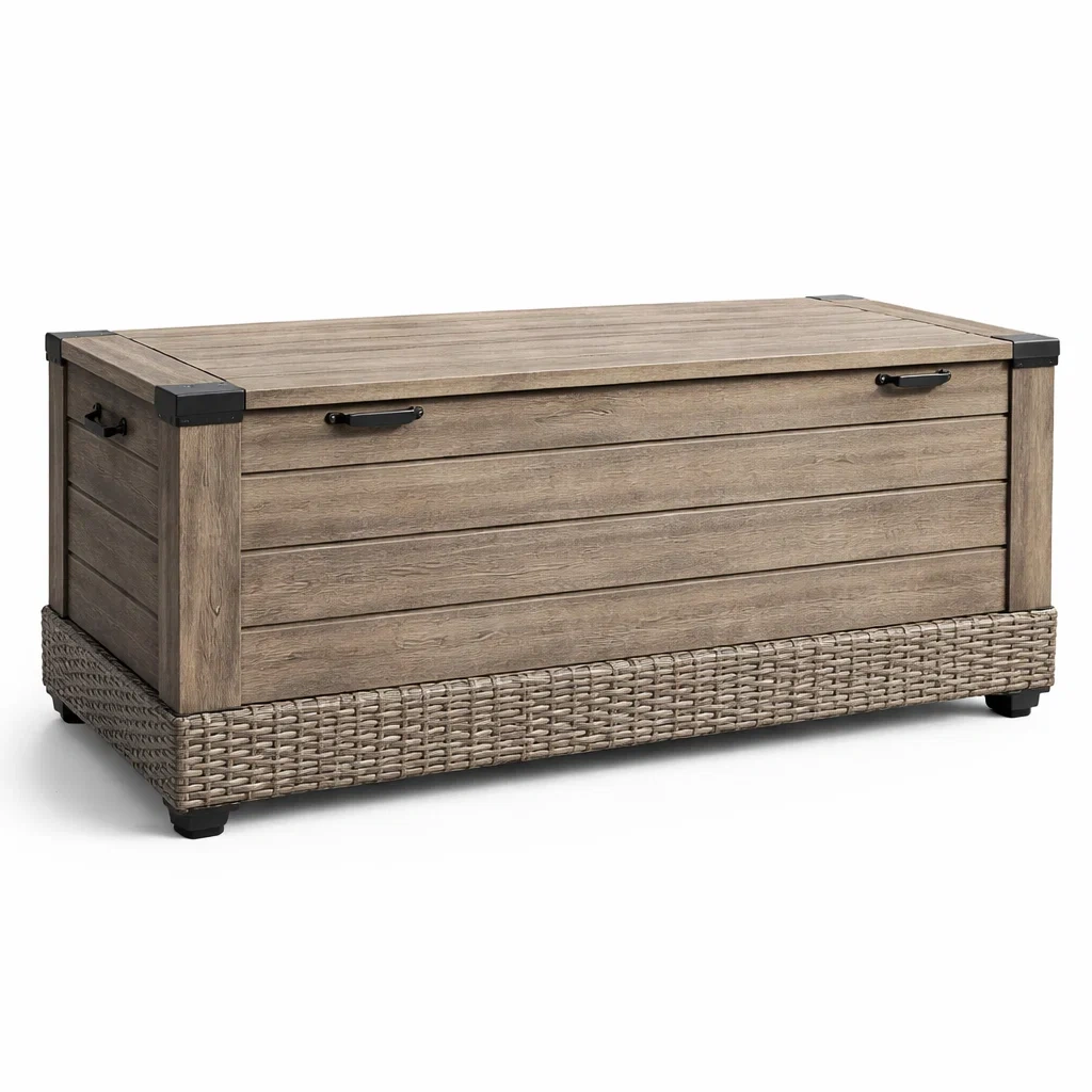 Contenitore da Esterno in Legno e Rattan Sintetico 120x50x45 cm-COMFORTABLENOOK