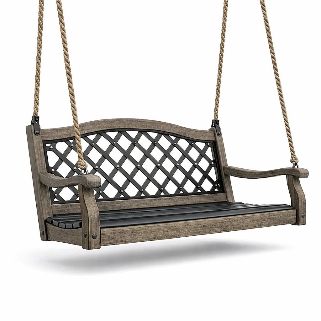 Dondolo da veranda in Legno e Metallo Intrecciato-COMFORTABLENOOK