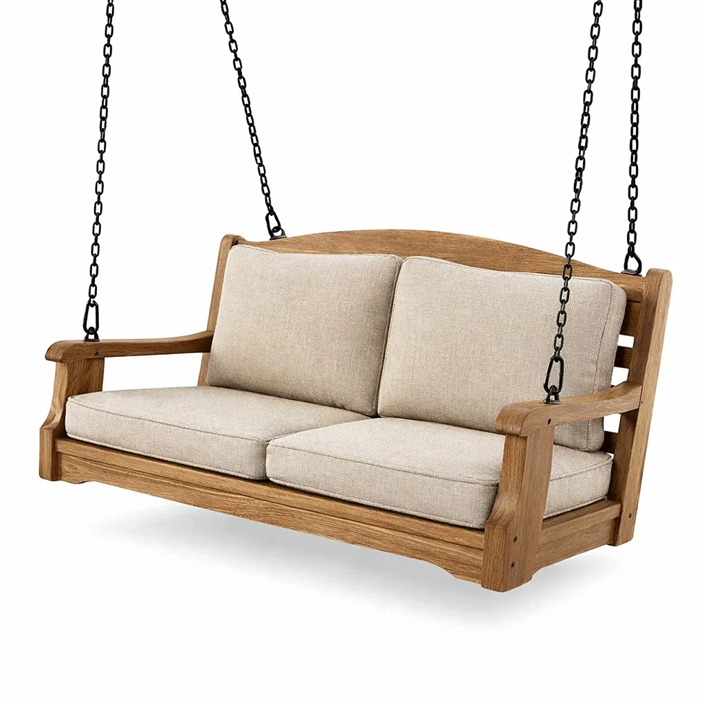 Dondolo da veranda in Legno con Cuscini in Tessuto-COMFORTABLENOOK