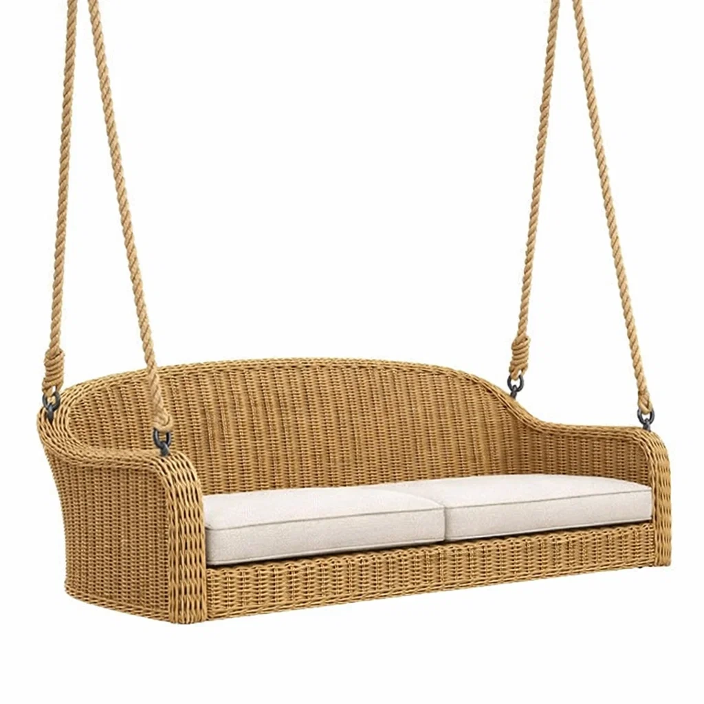 Dondolo da veranda in Rattan Sintetico Beige con Cuscini in Poliestere-COMFORTABLENOOK
