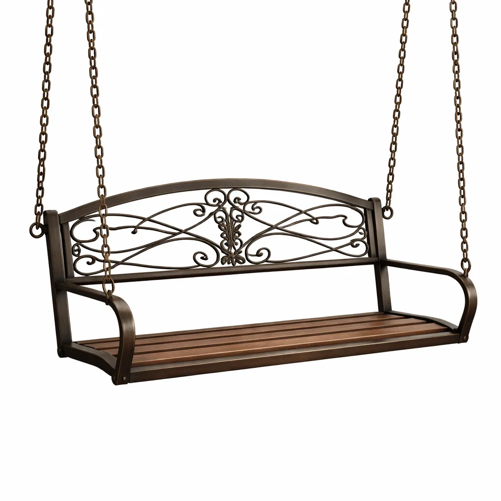 Dondolo da veranda in Metallo con Seduta in Legno di Acacia-COMFORTABLENOOK