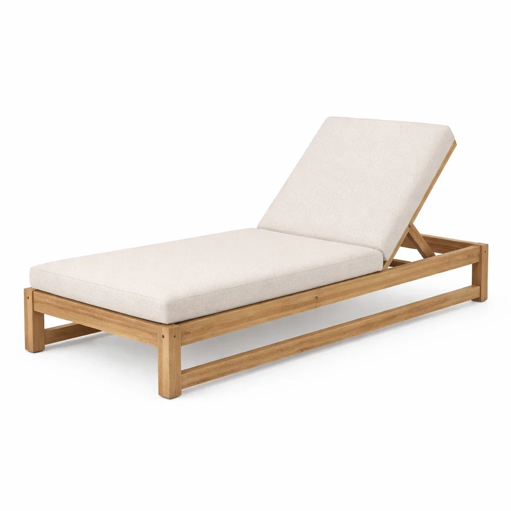 Lettino in Teak con Cuscino in Poliestere Beige-COMFORTABLENOOK