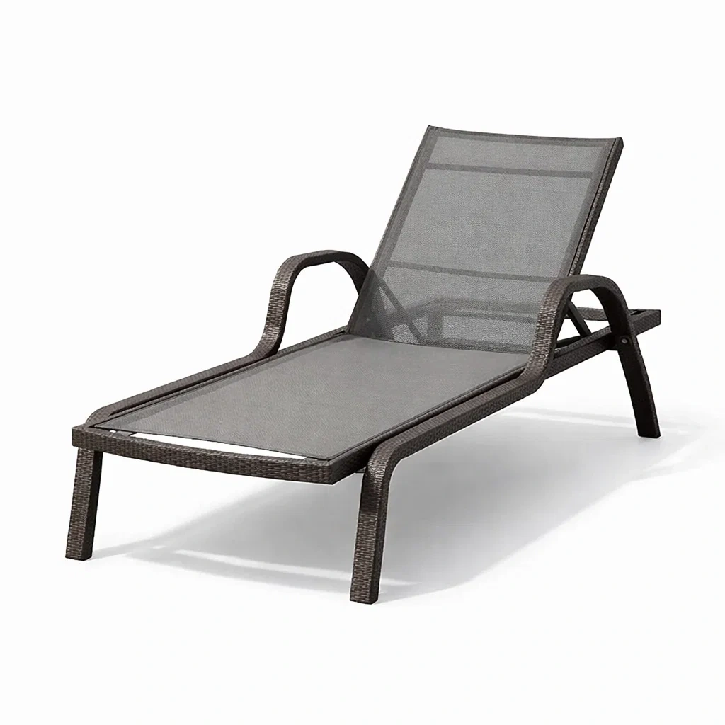 Lettino in Rattan Sintetico Grigio con Schienale Regolabile-COMFORTABLENOOK