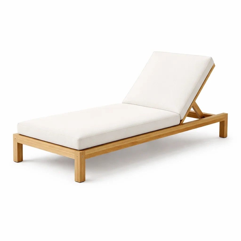 Lettino in Legno di Teak e Tessuto Olefin Bianco 200x70x35 cm-COMFORTABLENOOK