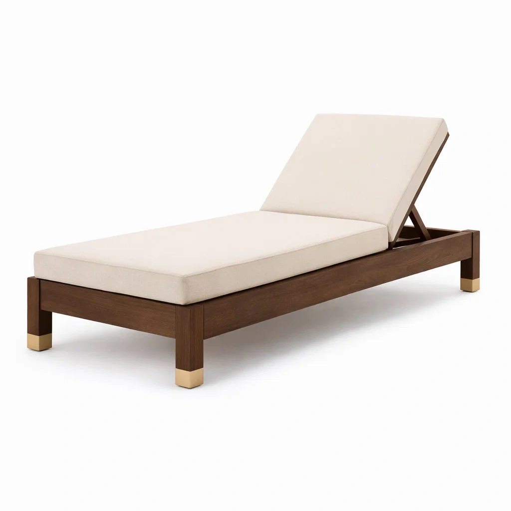 Lettino in Legno Massello e Tessuto Beige-COMFORTABLENOOK