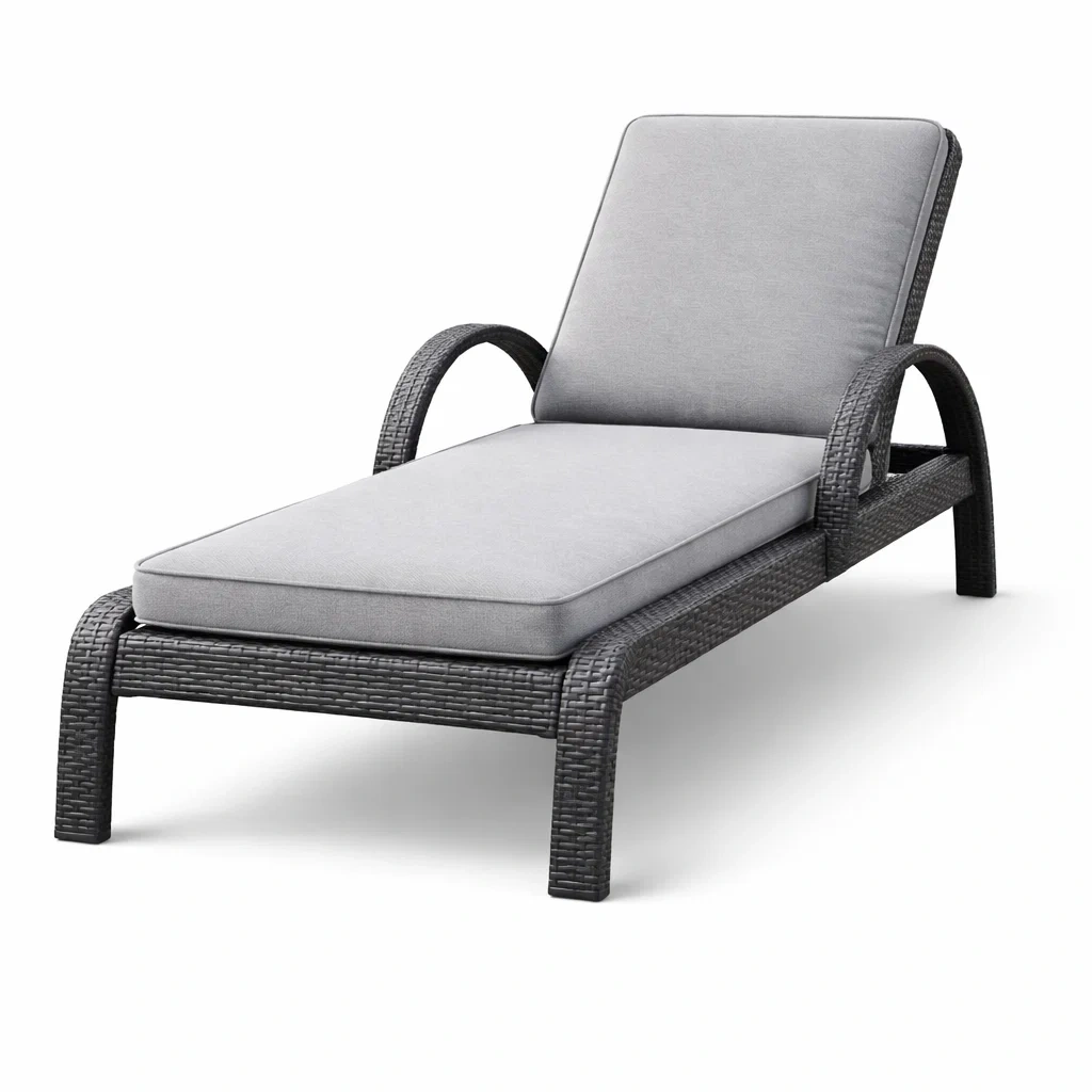 Lettino in Rattan Sintetico con Cuscino Grigio-COMFORTABLENOOK