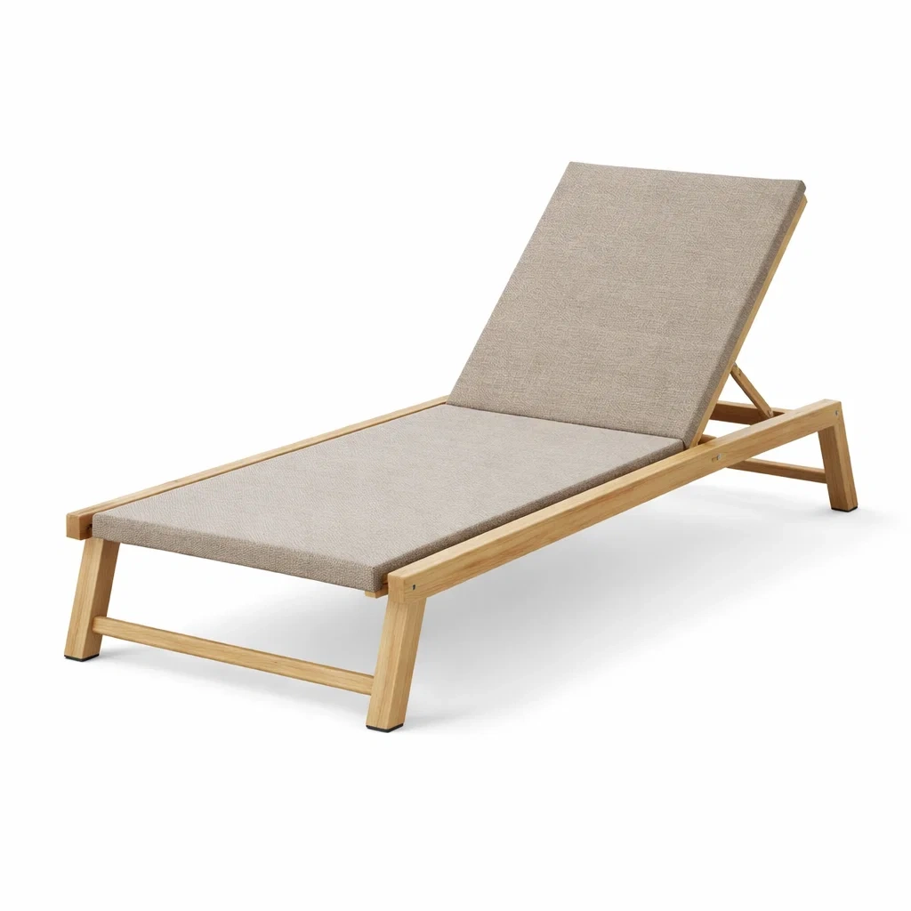 Lettino in Legno di Acacia e Tessuto Beige-COMFORTABLENOOK