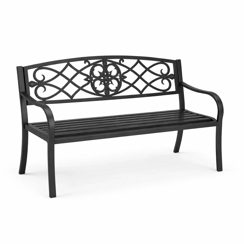 Panchina in Ferro Nero con Schienale Decorativo-COMFORTABLENOOK