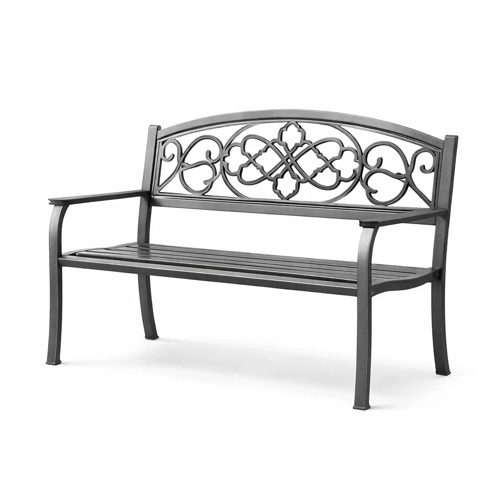 Panchina in Ferro Nero con Schienale Decorativo 127x60x85 cm-COMFORTABLENOOK