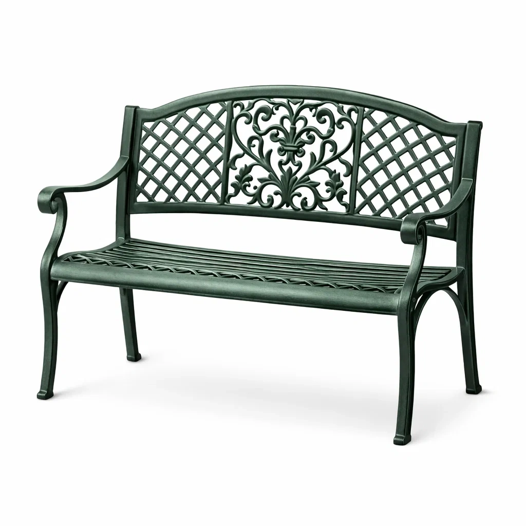 Panchina in Alluminio Verde con Motivo Ornamentale-COMFORTABLENOOK