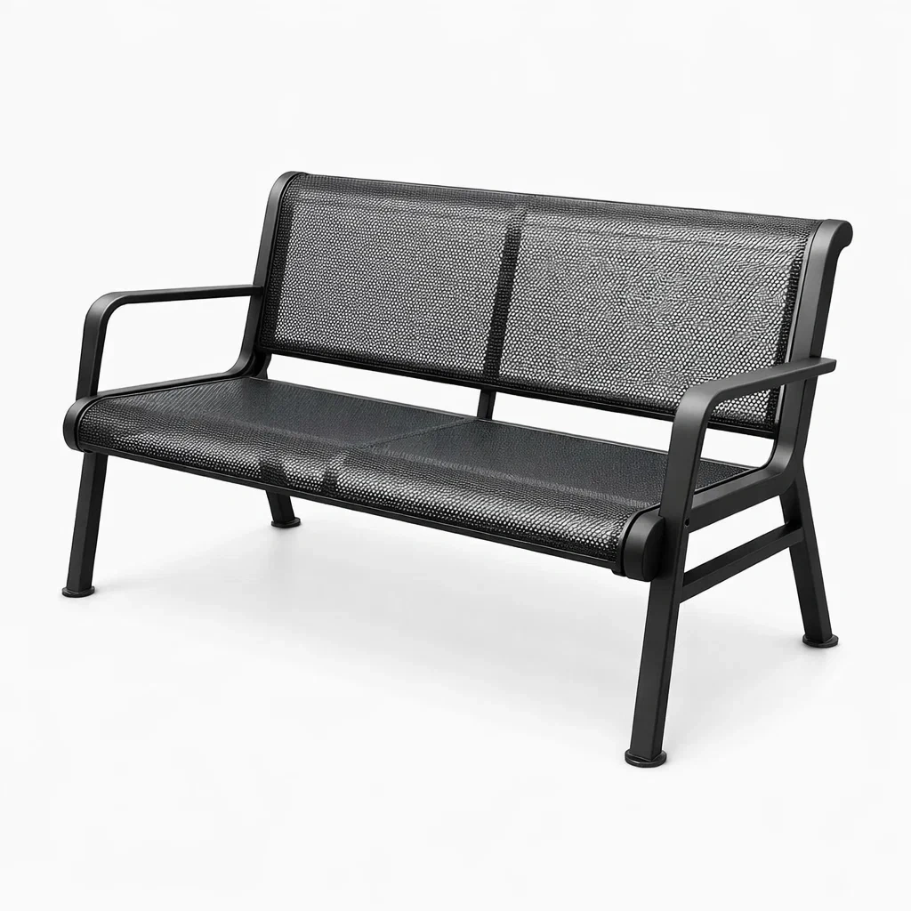 Panchina in Metallo Nero con Schienale e Braccioli-COMFORTABLENOOK