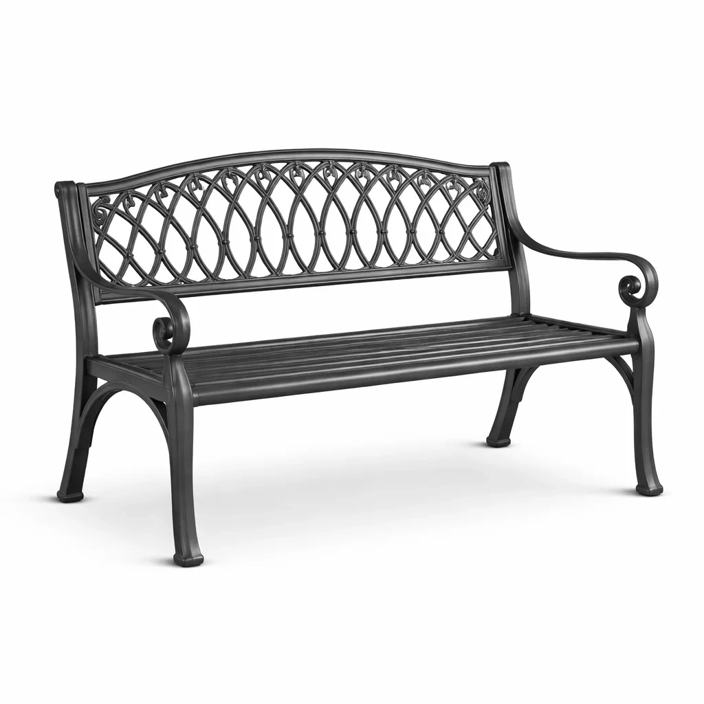 Panchina in Metallo Nero con Schienale Decorato-COMFORTABLENOOK