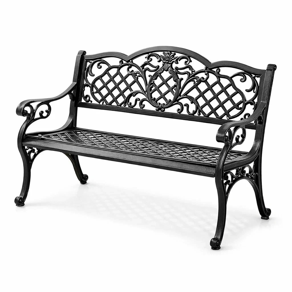Panchina in Ferro Nero con Schienale Intagliato-COMFORTABLENOOK
