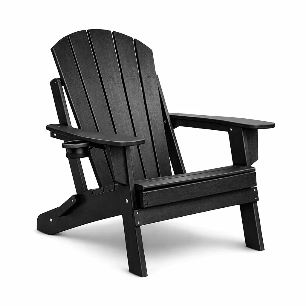 Sedia Adirondack in Plastica Riciclata Nera con Portabicchieri-COMFORTABLENOOK