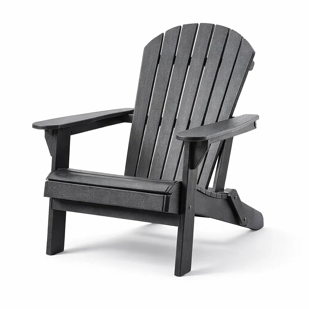 Sedia Adirondack Pieghevole in Plastica Riciclata Nera-COMFORTABLENOOK