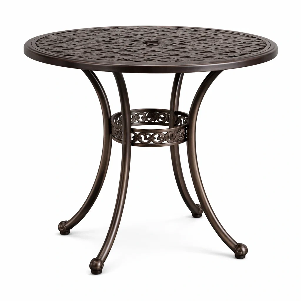 Tavolo Rotondo in Alluminio Marrone-COMFORTABLENOOK