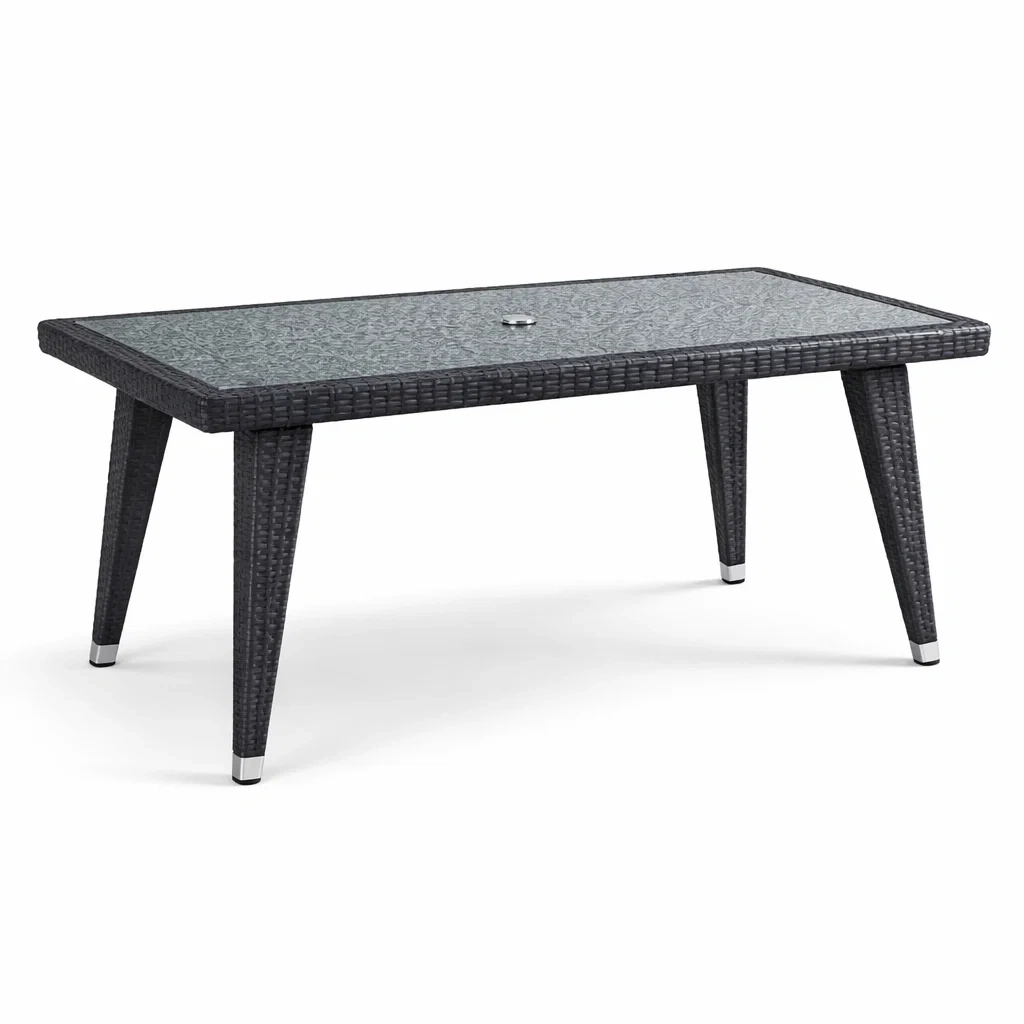 Tavolo in Rattan con Piano in Vetro Temperato Nero-COMFORTABLENOOK