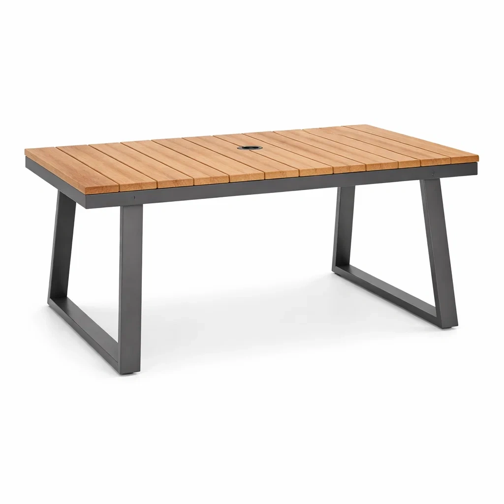 Tavolo Rettangolare in Legno di Teak e Metallo-COMFORTABLENOOK