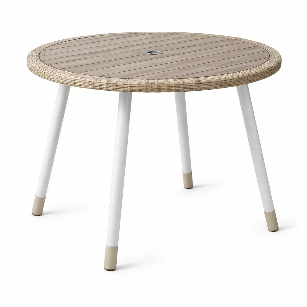 Tavolo Rotondo in Metallo e Rattan Sintetico-COMFORTABLENOOK