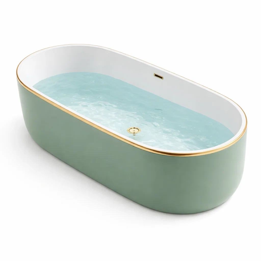 Vasca freestanding Ovale in Acrilico Verde con Finitura Dorata-COMFORTABLENOOK