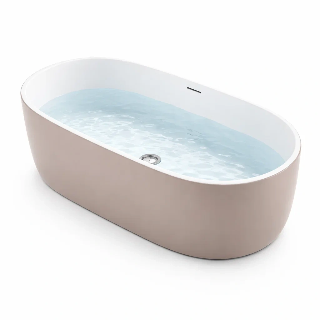 Vasca freestanding Ovale in Acrilico Bianco e Beige 170x80x60 cm-COMFORTABLENOOK