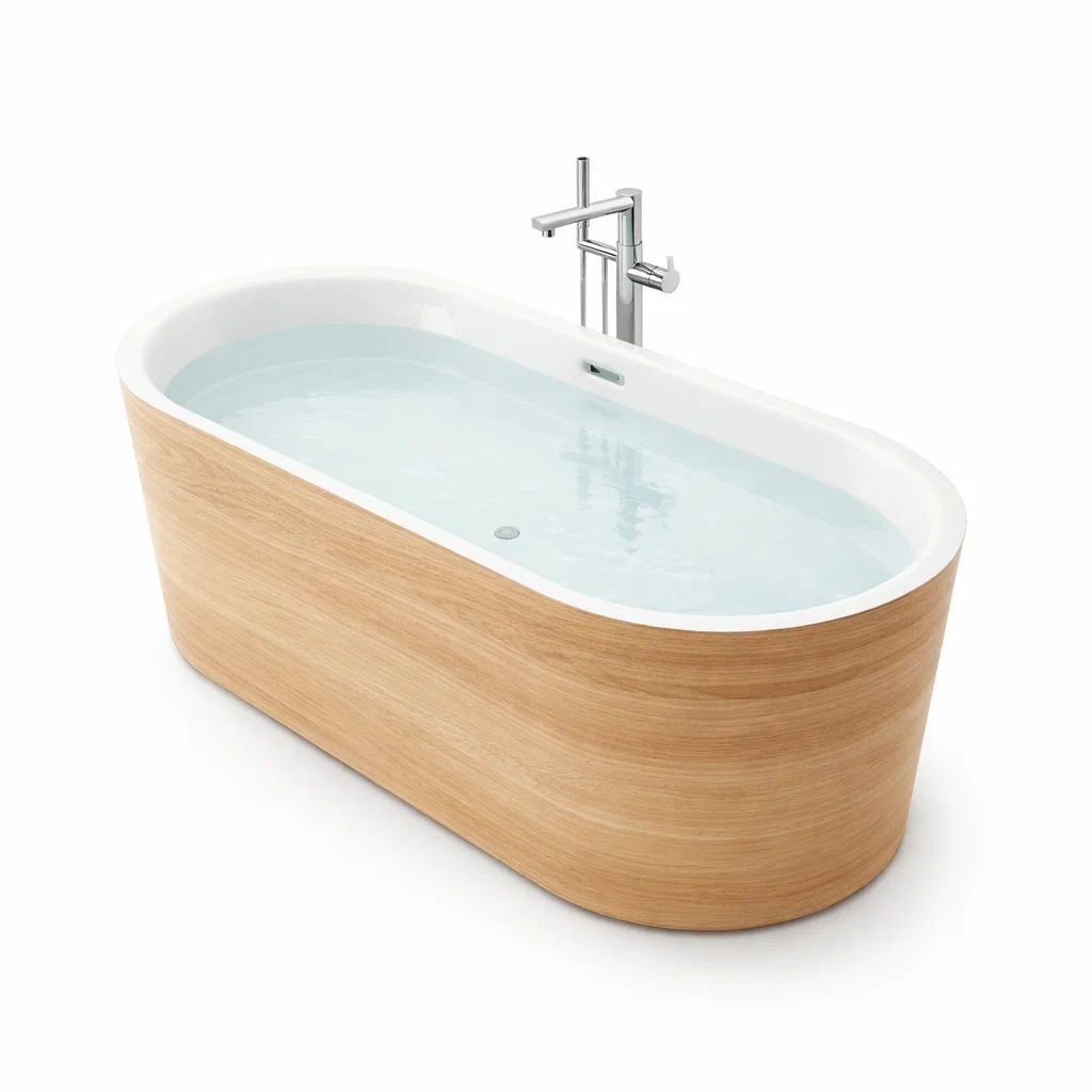 Vasca freestanding Ovale in Acrilico con Effetto Legno-COMFORTABLENOOK