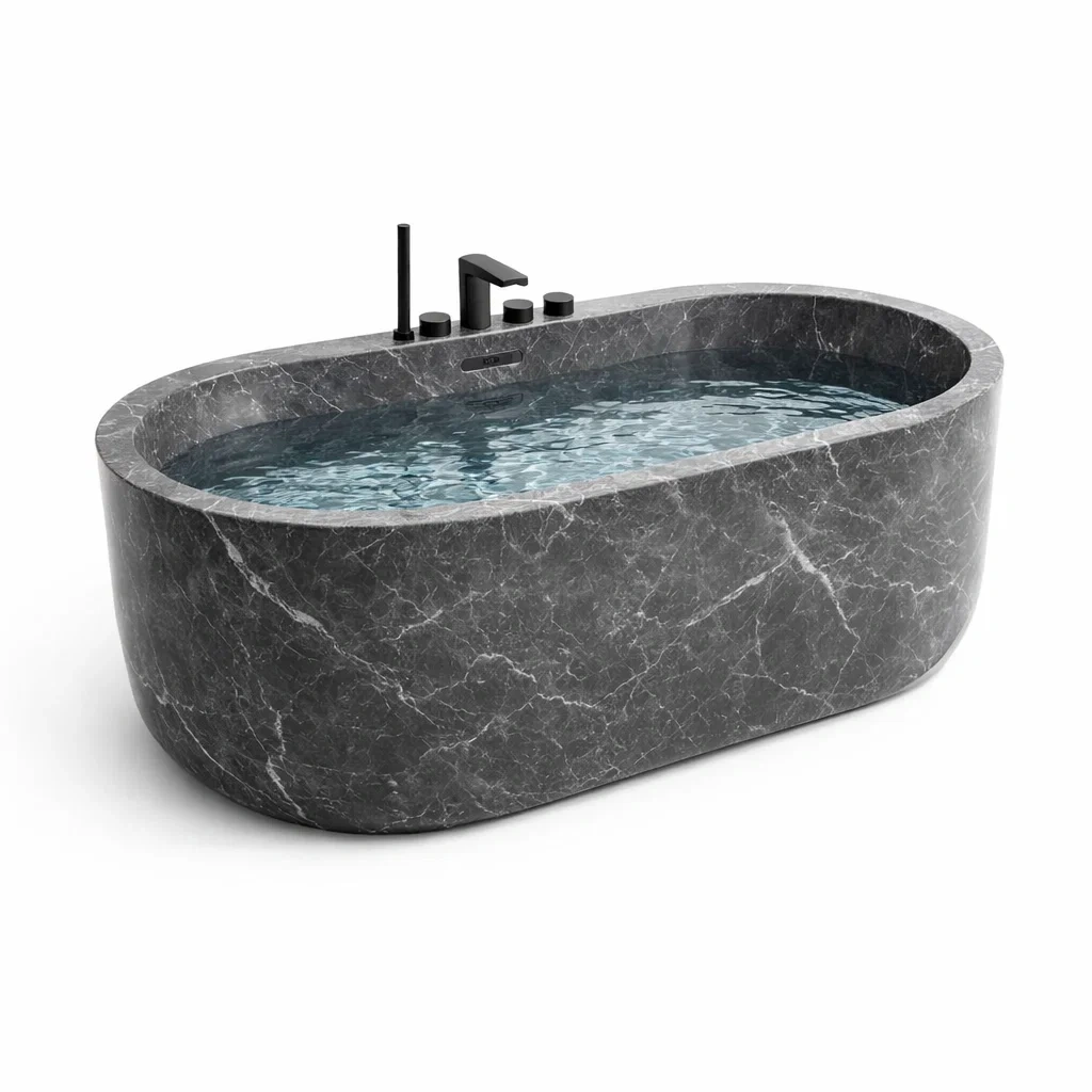 Vasca freestanding Ovale in Marmo Grigio-COMFORTABLENOOK