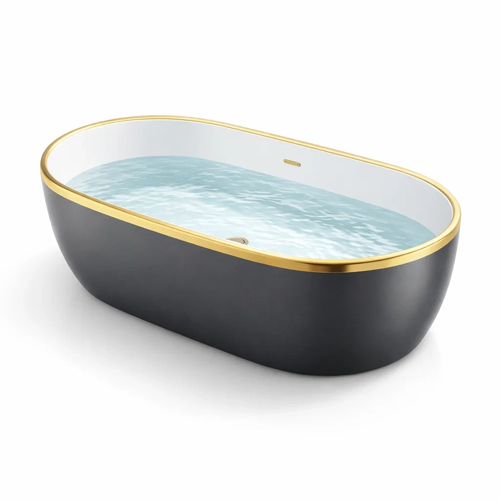 Vasca freestanding Ovale in Acrilico Nero e Oro-COMFORTABLENOOK