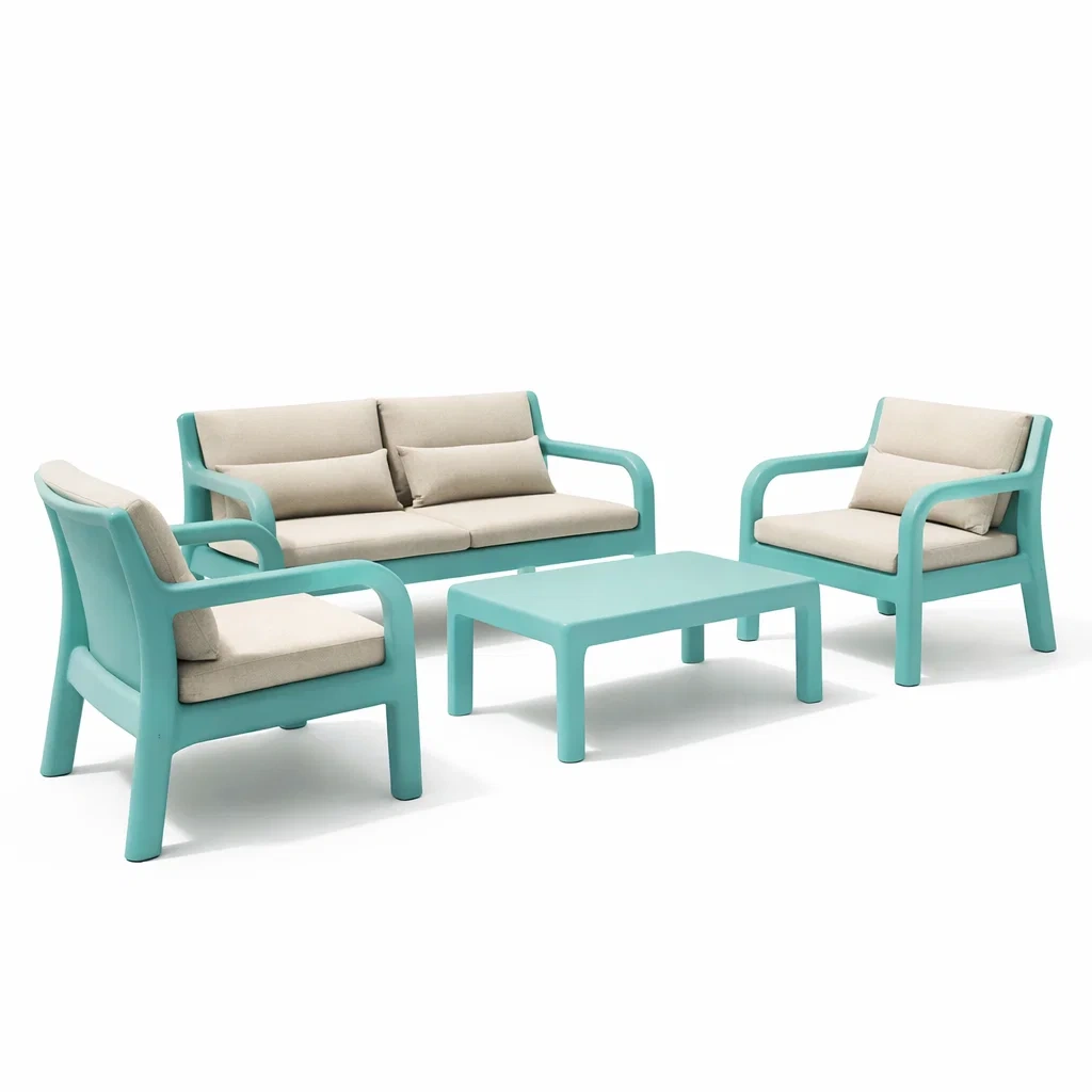 Set da salotto 4 Pezzi in Polipropilene Verde Acqua con Cuscini Beige-COMFORTABLENOOK