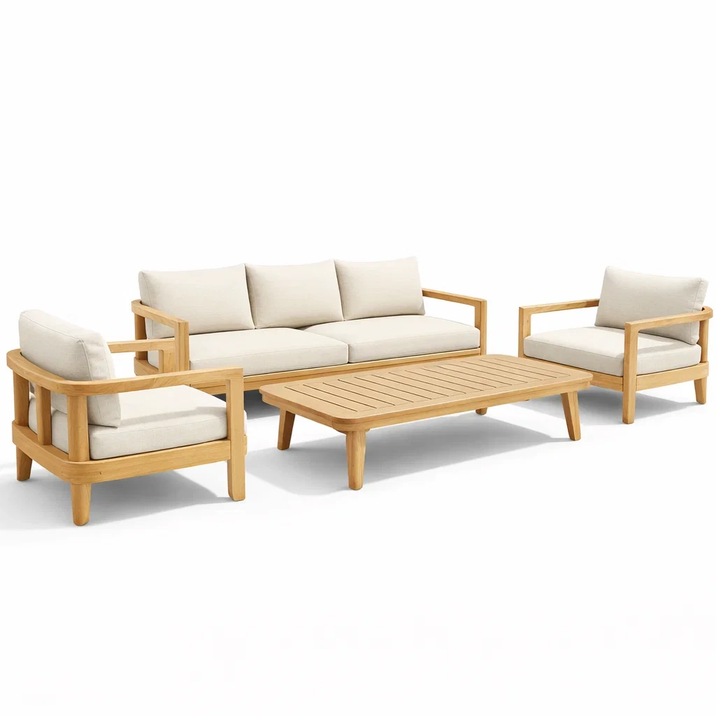 Set da salotto in Legno Teak con Cuscini Beige-COMFORTABLENOOK
