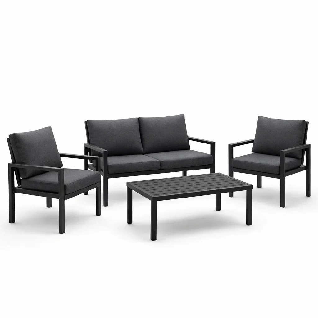 Set da salotto in Alluminio con Cuscini in Poliestere Nero e Grigio-COMFORTABLENOOK