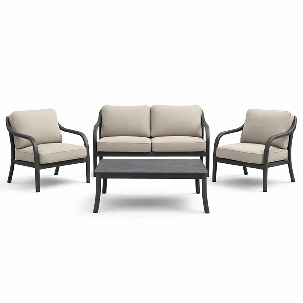 Set da salotto 4 Pezzi in Alluminio Grigio e Tessuto Poliestere Beige-COMFORTABLENOOK