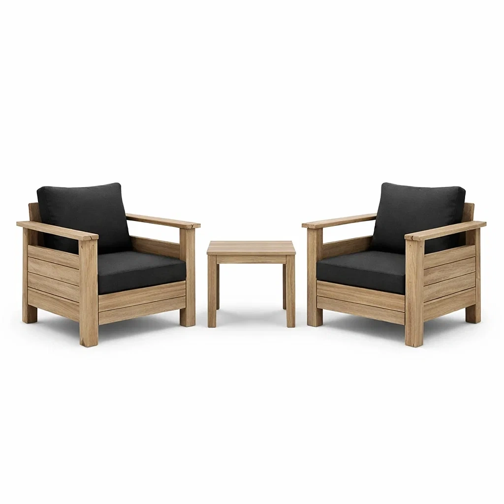 Set relax in Legno Massello con 2 Poltrone e Tavolino-COMFORTABLENOOK