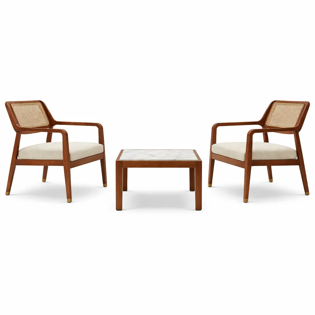 Set relax in Legno con Tavolino in Marmo-COMFORTABLENOOK